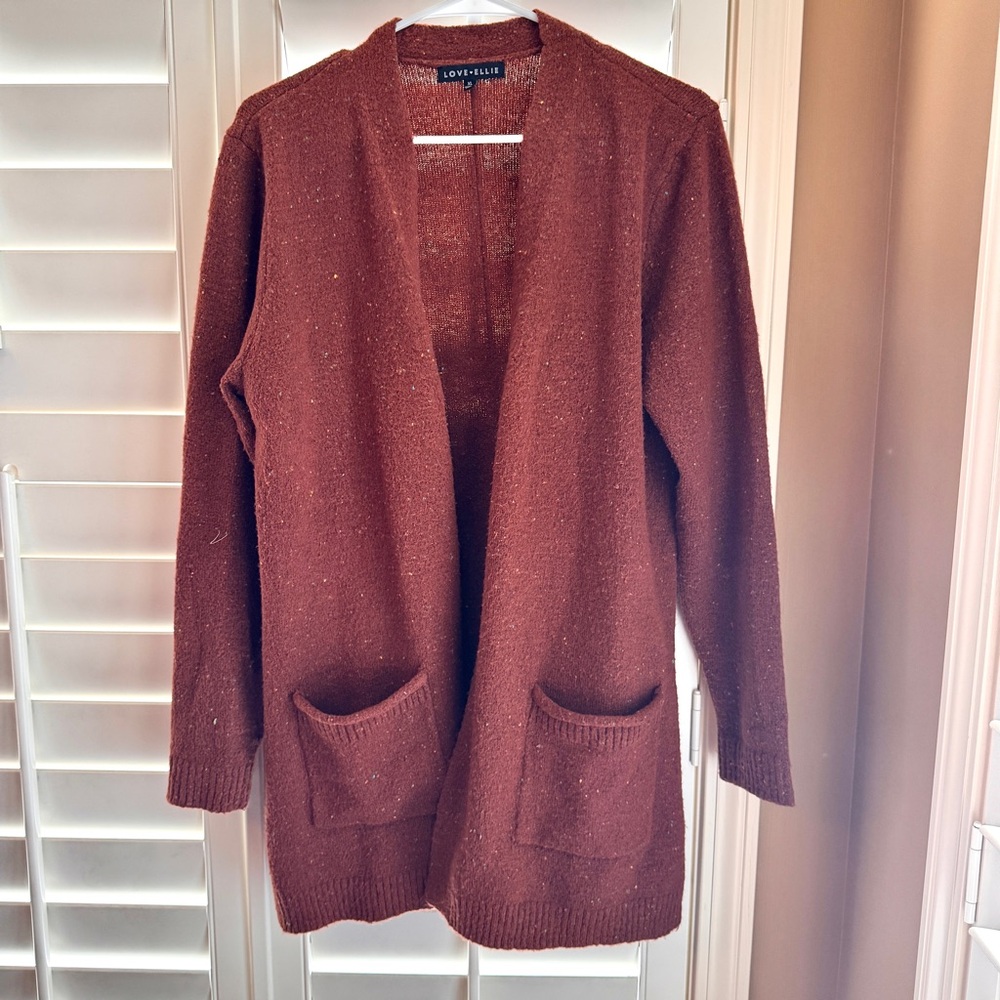 Love Ellie Burnt Orange Confetti Knit Oversized Cardigan Sweater XL Rust Pockets